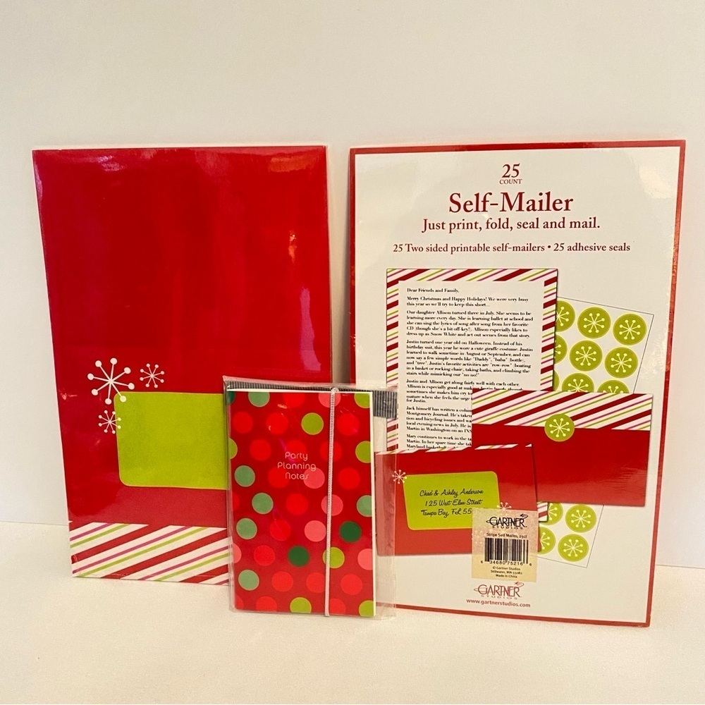 Christmas Two Sided Printable Self Mailers 50 Pieces & Party Planning Notebook